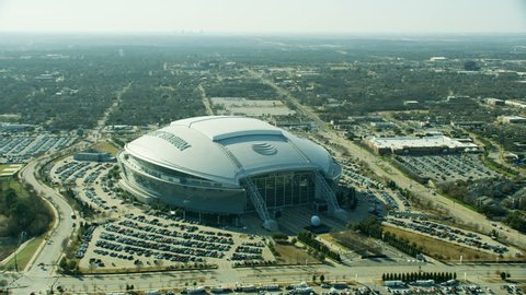 Dallas - March 2018: Aerial of the downtown Dallas AT&T NFL football Stadium formally known as the Cowboy Stadium Texas America RED WEAPON