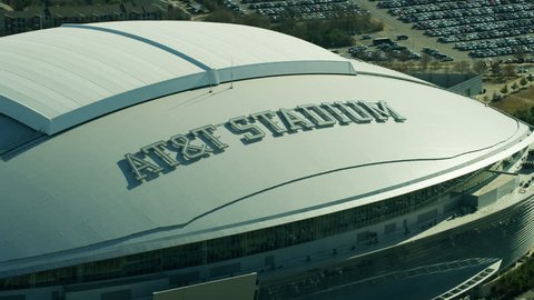 Dallas - March 2018: Aerial of the downtown Dallas AT&T NFL football Stadium formally known as the Cowboy Stadium Texas America RED WEAPON