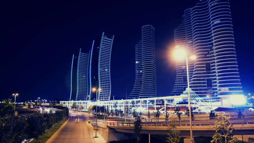 Urban city night traffic time lapse
