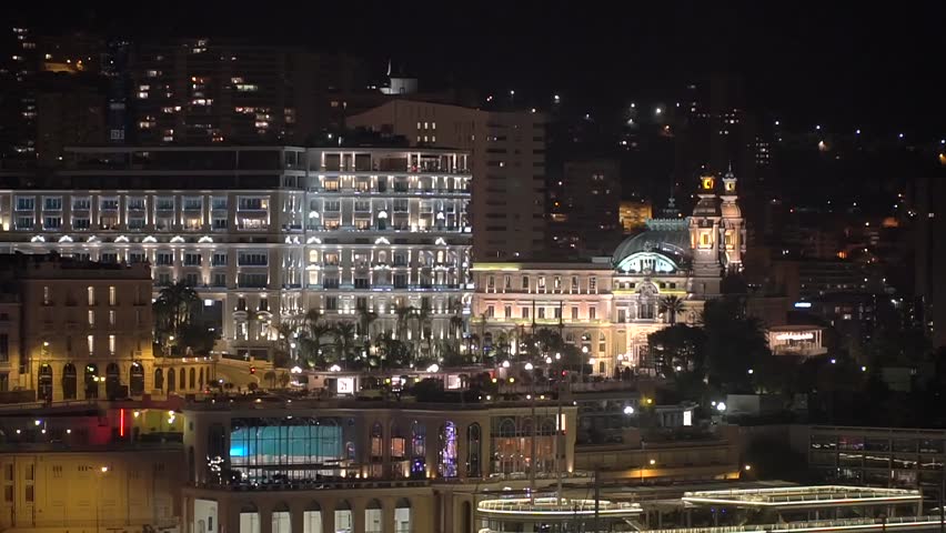 night in the monaco timeslamps. Evening sunset lights. White yachts. Colorful sky. Romantic evening in Montecarlo. Cote d