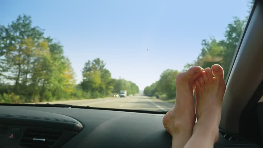 Female Feet On The Dashboard Stock Footage Video Royalty Free