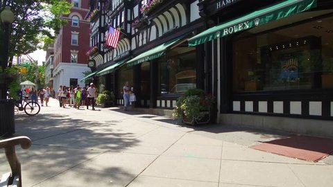 Princeton, New Jersey / United States - August 11, 2018.  This video show beautiful scenes of Hamilton Jewelry Store in downtown Princeton. 