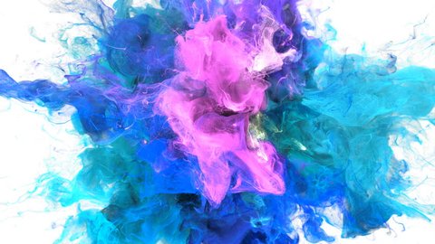 Color Burst - colorful blue pink cyan purple smoke explosion fluid gas ink particles slow motion alpha matte isolated on white