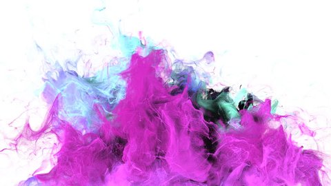 Color Burst - colorful magenta cyan smoke explosion from below fluid gas ink particles slow motion alpha matte isolated on white