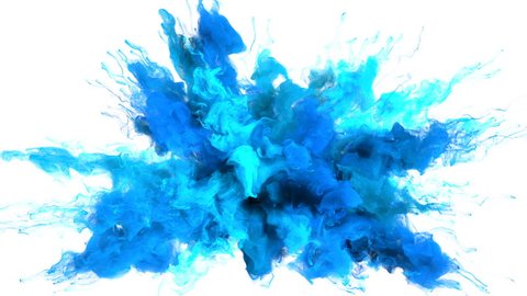 Color Burst - colorful blue cyan smoke explosion fluid gas ink particles slow motion alpha matte isolated on white