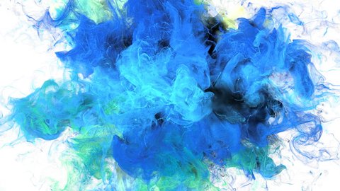 Color Burst - colorful blue cyan yellow smoke explosion fluid gas ink particles slow motion alpha matte isolated on white