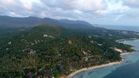 Drone footage. Thailand. Koh Phangan island. Top view aerial video of beauty nature landscape with beach, sea and jungle.