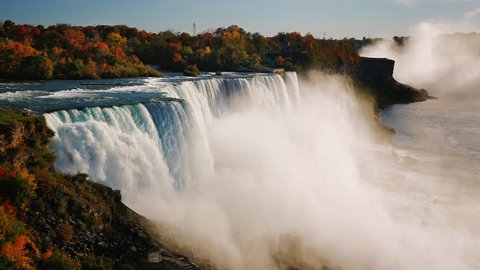 Fall at Niagara Falls. Aerial view of one of the most popular tourist destinations in the US