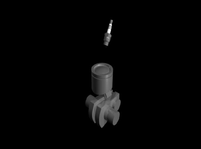 3D piston meeting spark plug with fire and smoke