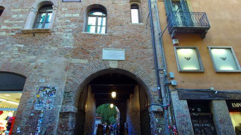 Verona ITALY Circa August/2018 - Romeo and Juliet - Juliet’s house is a 13th century building, features the balcony where Romeo promised his beloved Juliet eternal love in Shakespeare’s famous tragedy