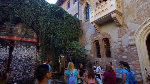 Verona ITALY Circa August/2018 - Romeo and Juliet - Juliet’s house is a 13th century building, features the balcony where Romeo promised his beloved Juliet eternal love in Shakespeare’s famous tragedy