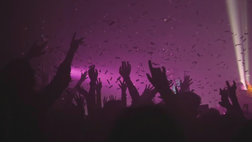 A crowd of people dancing at a music festival. A party in the big hall Royalty-Free Stock Footage #1015496980