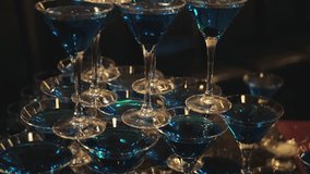 Preparation of cocktails with dry ice. Slow motion video. Clubs of steam from dry ice slowly diverge

