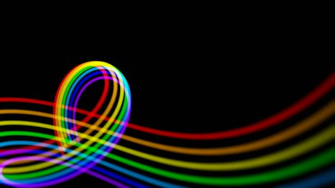 Rainbow streaks, loop section 12:00-24:00. Abstract background animation of flowing colorful lines on black background.
