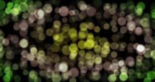 dark chocolate, yellow, greens round bokeh lights. computer generated abstract abstract background. 4k, loop
