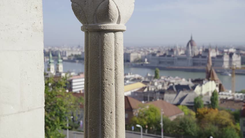 Stone column on the background of Budapest