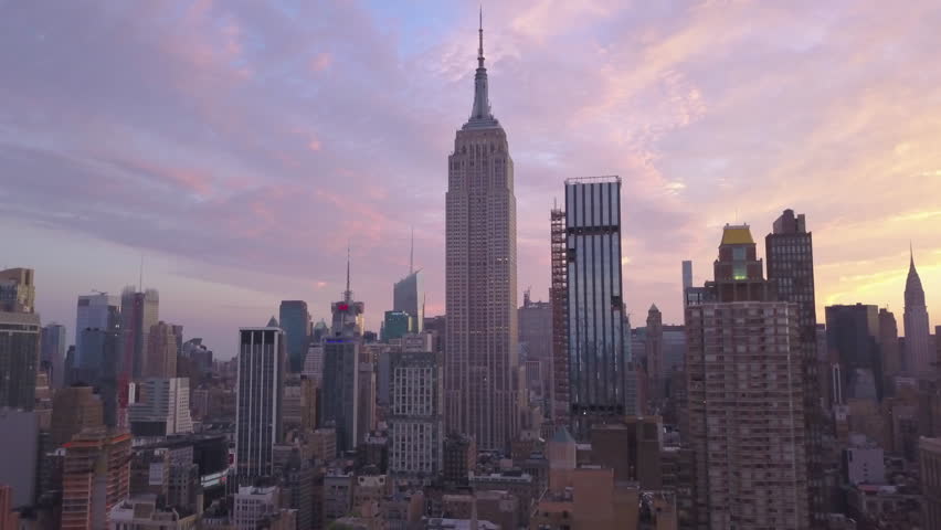 dawn flying higher backward view of Empire State Building Royalty-Free Stock Footage #1015531738