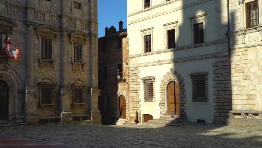 Montepulciano, Siena, Italy - 19 June 2018. View of the Piazza Grande