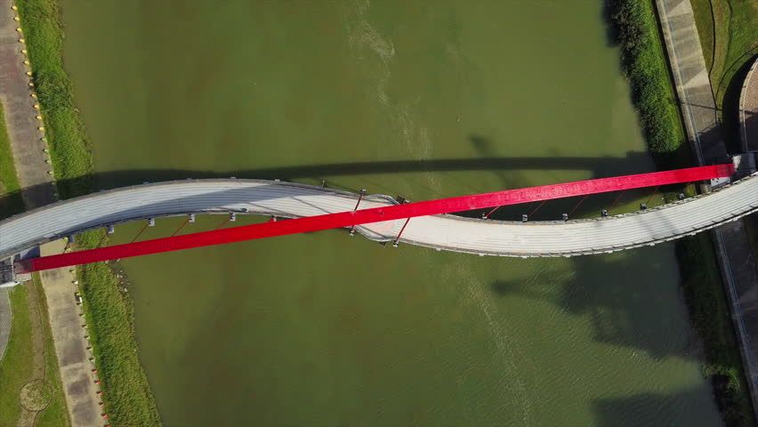 city sunny day famous pedestrian bridge aerial dpwn view panorama 4k taiwan