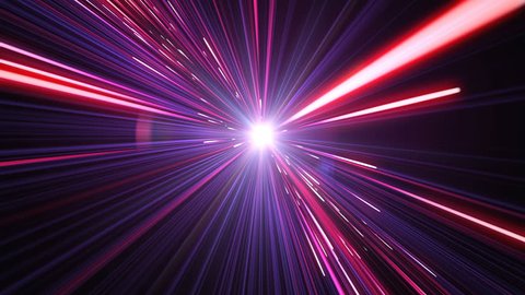 Beautiful Space Travel Through Stars Trails to the Sun. Abstract Hyperspace Jump in Universe. Digital Design Concept. Looped 3d Animation of Glowing Lines 4k Ultra HD 3840x2160.