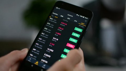 Investor checking Bitcoin, Ethereum and other altcoin cryptocurrency price index on mobile phone screen, cryptocurrency future price action prediction concept