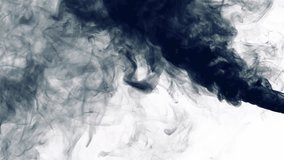Black thick smoke on white isolated background for quick overlay on video