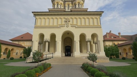 Alba Iulia, Romania - December, 2016: Tilt up of the Orthodox Cathedral, Alba Iulia