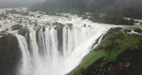 Aerial footage of Jog Falls, Karnataka, India in full flow this monsoon