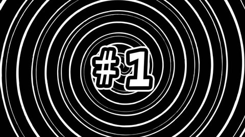 Number 1 title screen with spinning ink spiral in black and white with a handdrawn font and twirling rotating ink swirl in seamless repetition in a CGI high definition background motion video clip