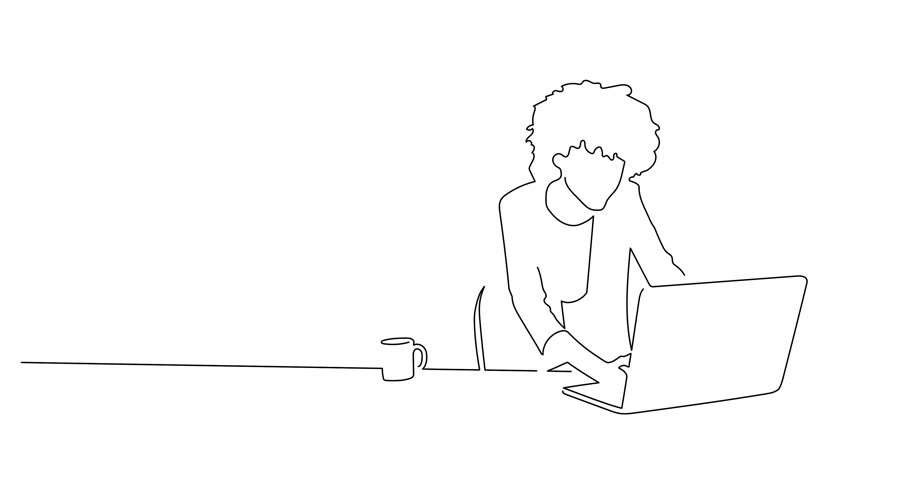 Woman working with a laptop line drawing, animated illustration design. People collection.