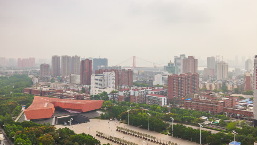 WUHAN, CHINA - SEPTEMBER 28 2017: day light wuhan city museum of revolution rooftop panorama 4k timelapse circa september 28 2017 wuhan, china.