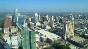 Aerial pull out shot Austin Texas drone footage