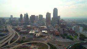 Aerial drone establishing footage Downtown Dallas Texas