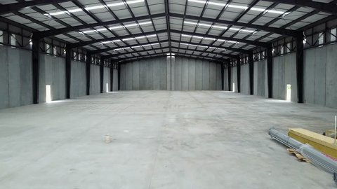 Internal cinematic view of a warehouse 