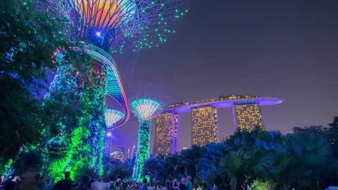 Singapore city, Singapore - July 24, 2018: hyperlapse view Super-tree park