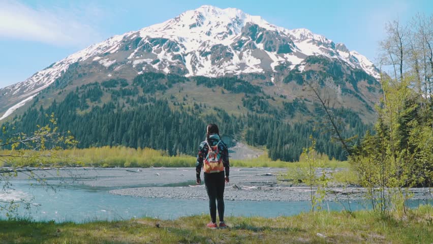 Alaska river with mountain in Seward