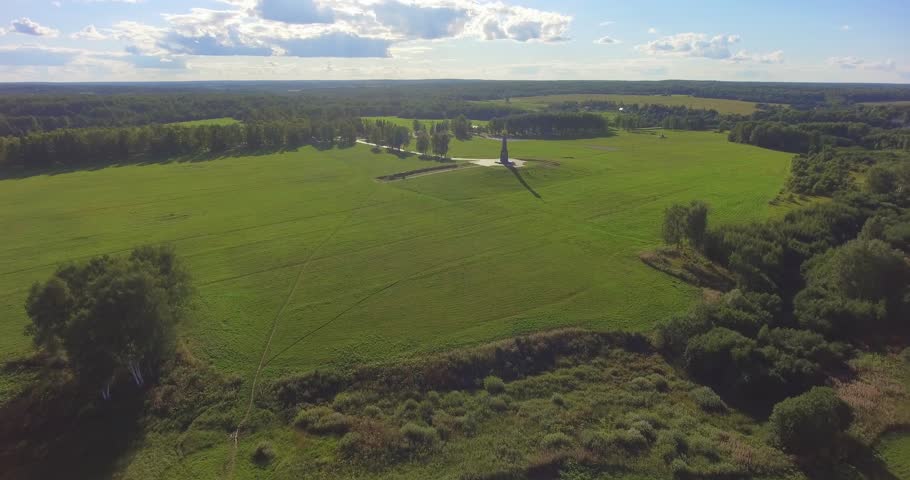 Borodino area and the main monument to Russian soldiers - heroes of the Borodino battle, Borodino, Russia. Aerial, Ultra HD 4K Video