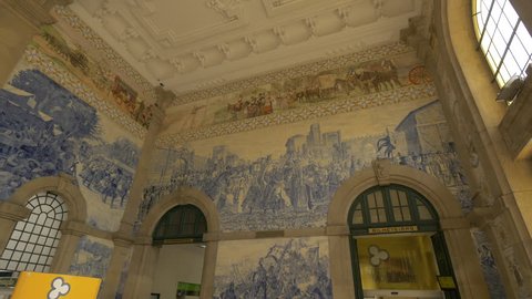 Porto, Portugal - October, 2017: Sao Bento Railway Station interior, Porto.