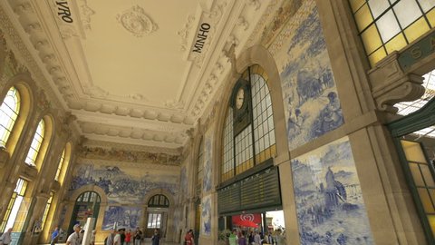 Porto, Portugal - April, 2016: The station clock in the Sao Bento station, Porto