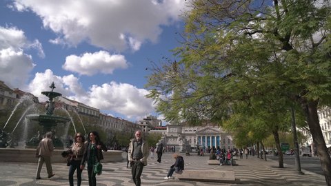 Lisbon, Portugal - May, 2017: People walking in Rossio Square, Lisbon.