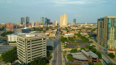 FORT WORTH, TEXAS, USA - AUGUST 1, 2018: Drone video Downtown Fort Worth Texas