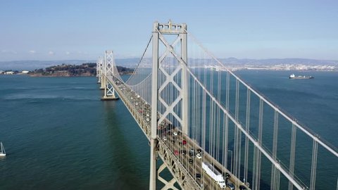 San Francisco Bay Bridge Aerial Circling View During Rush Hour