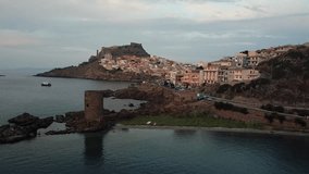 Aerial video of Castelsardo Citadel and marina in Sassari, Sardinia. 