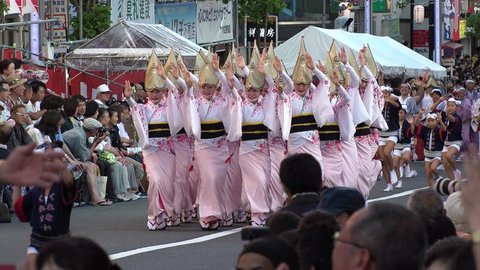 KOENJI, TOKYO, JAPAN - 26 AUGUST 2018 : Scenery of AWA ODORI FESTIVAL (AWA DANCE FESTIVAL) in KOENJI.