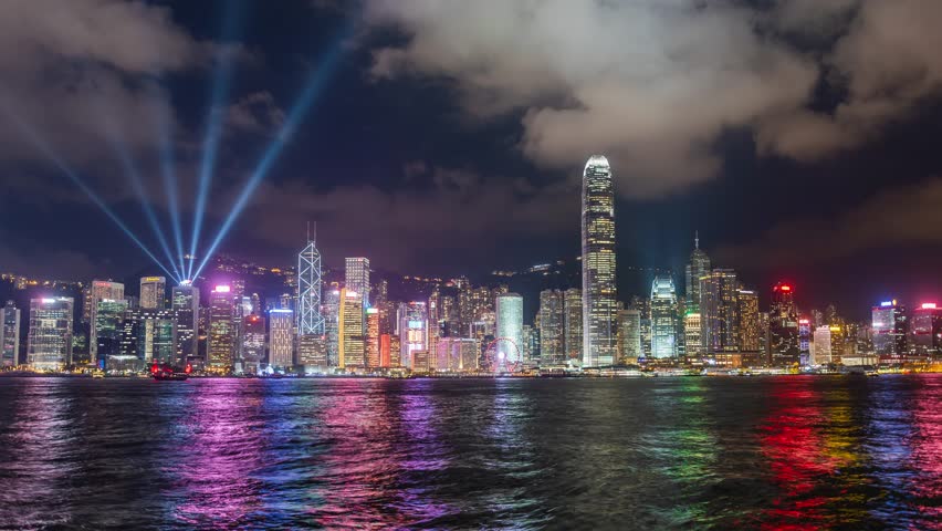 4K timelapse of Hong Kong laser light show at Victoria habour, the most popular tourist popular viewpoint  | Shutterstock HD Video #1015718995