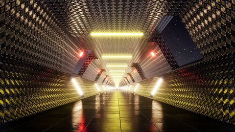 Movement in the night tunnel with neon lamps Video stock