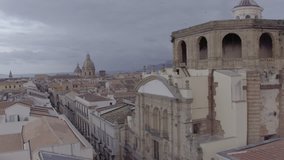 Aerial footage drone view of Palermo skyline in cloudy day in Sicily Italy// no video editing