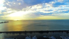 This video show pretty aerial shots of Lake Michigan and the harbor in Chicago. 