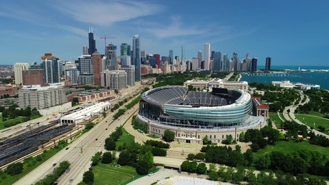 Chicago, IL / United States - August 21, 2018.  This video shows gorgeous views of Soldier Field and the Chicago skyline.