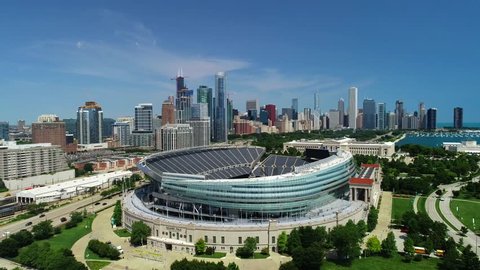 Chicago, IL / United States - August 21, 2018.  This video shows gorgeous views of Soldier Field and the Chicago skyline.
